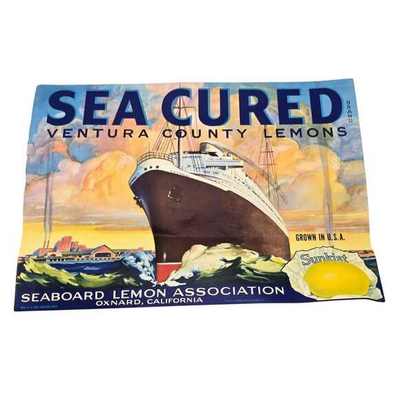 Vintage Sea Cured Ventura County Lemons Crate Label 1937 Seaboard Lemons JE241 - Picture 1 of 5